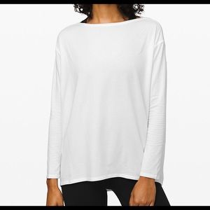 White Lululemon back in action long sleeve shirt
